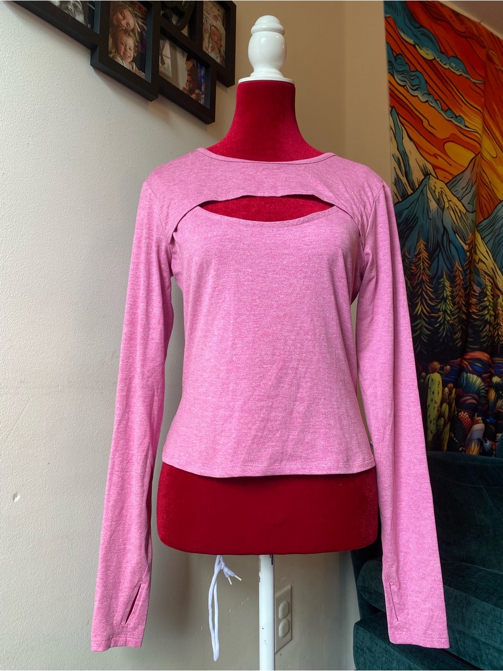 Marika Pink Long Sleeve Cutout Athletic Tee